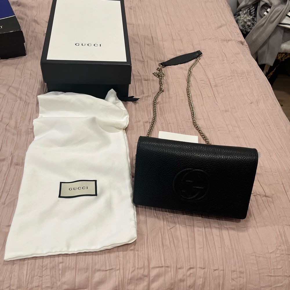 Gucci Black Soho Crossbody Bag Leather Chain Bag